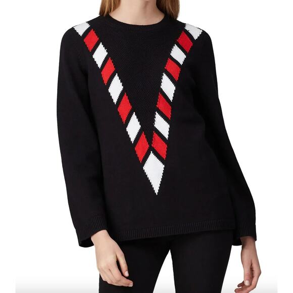 Victor Glemaud‎ Sweater Women Medium Black Red V Front Knit Cotton Cashmere - Picture 1 of 9